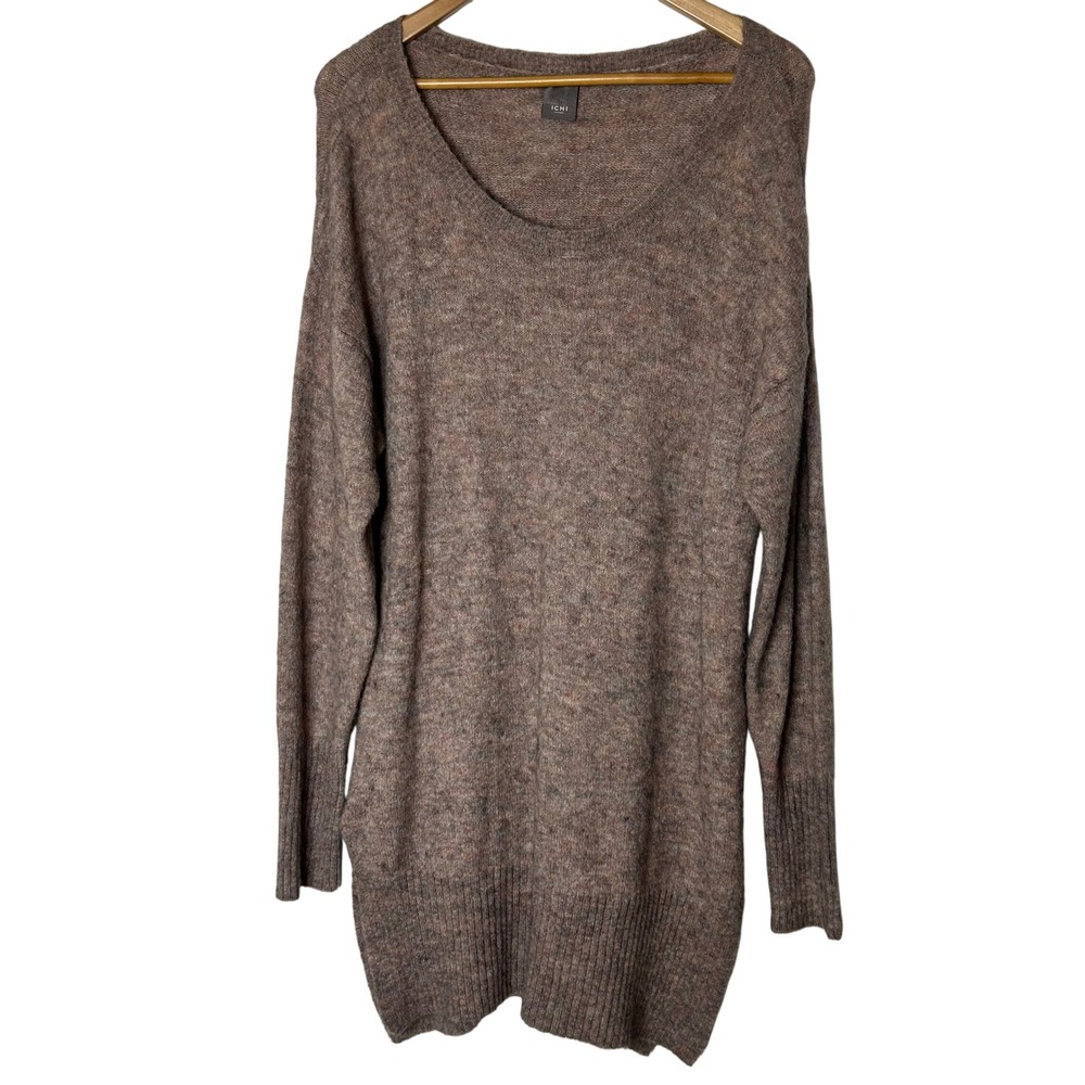 ICHI Brown‎ Tunic Sweater Size XL Long Sleeve Knit Alpaca Blend Pullover Top